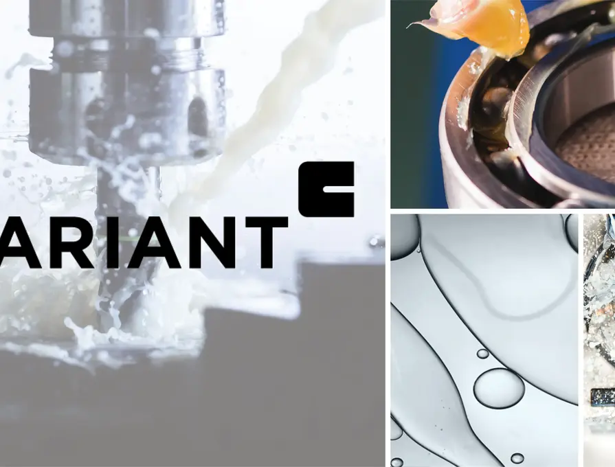 Black Clariant logo on top of metalworking images