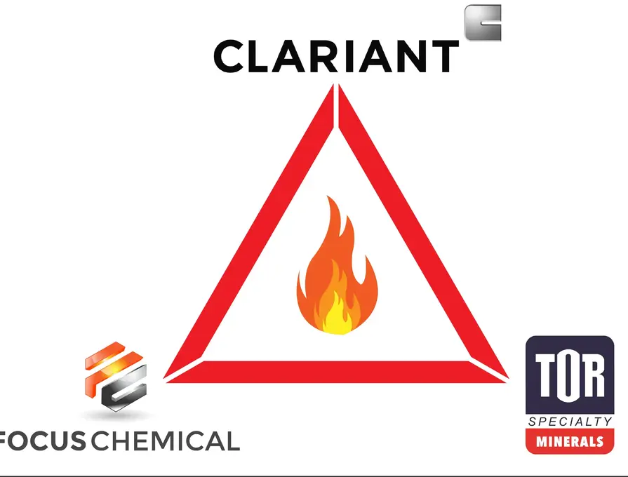 Red triangle with flame and company logos
