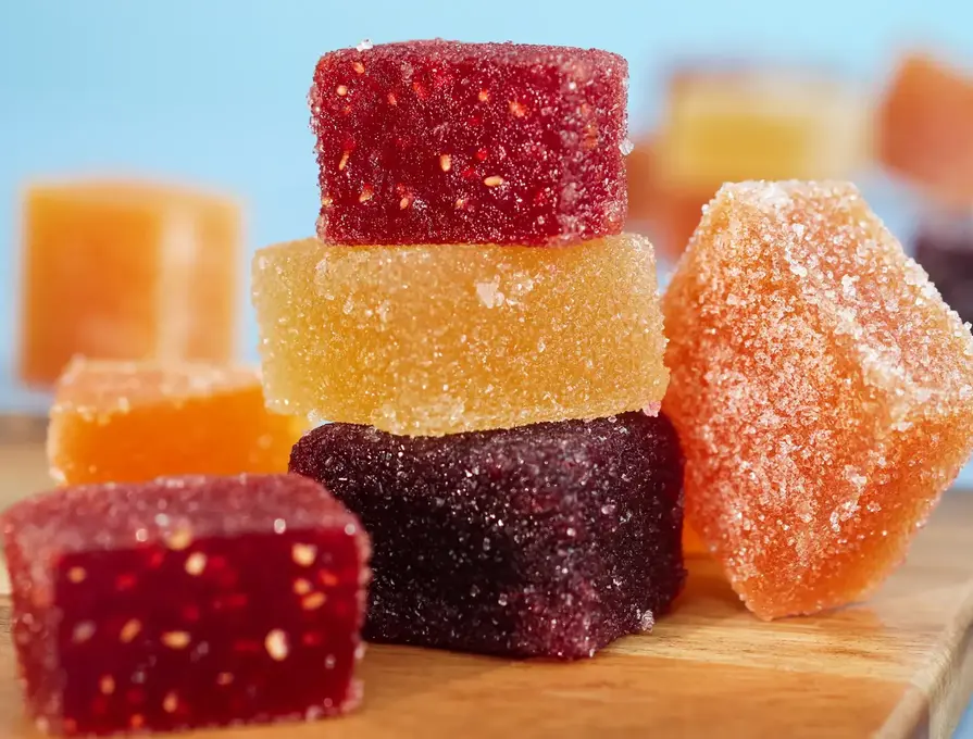 Vegan gummies sitting on table